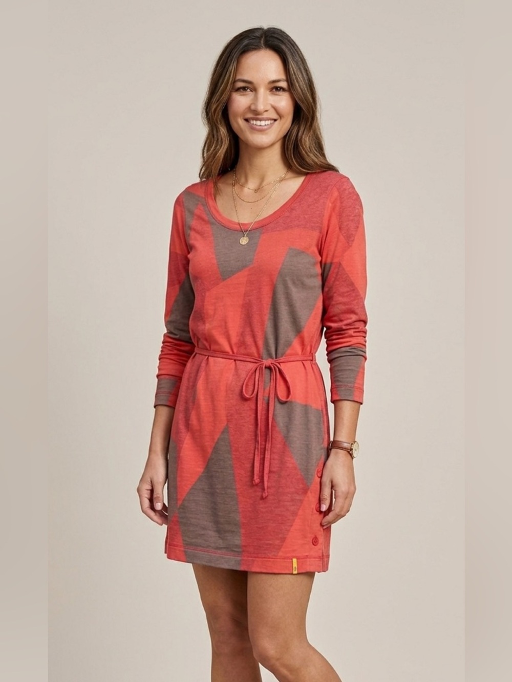 Lole Equator Dress Long Sleeve Scoop Neck Belted Size Medium